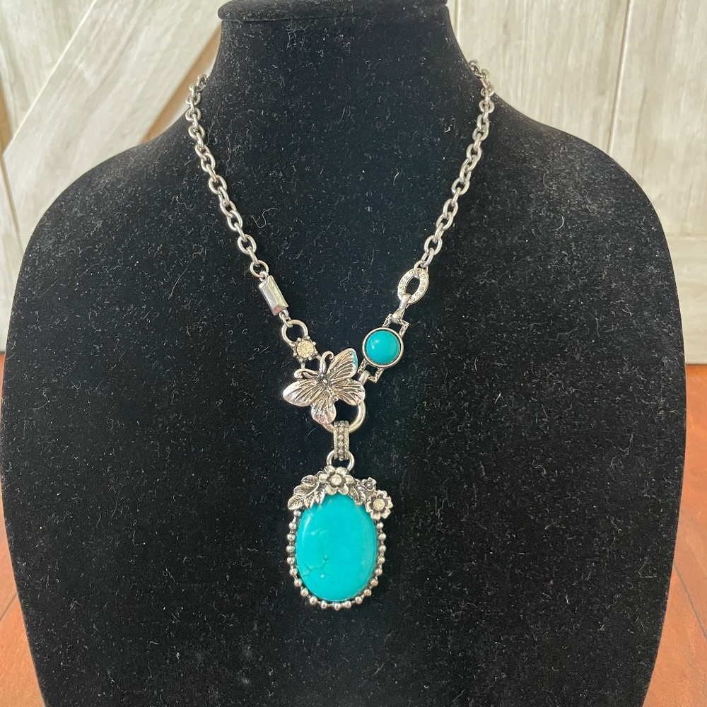 Turquoise Stone Link Chain Necklace